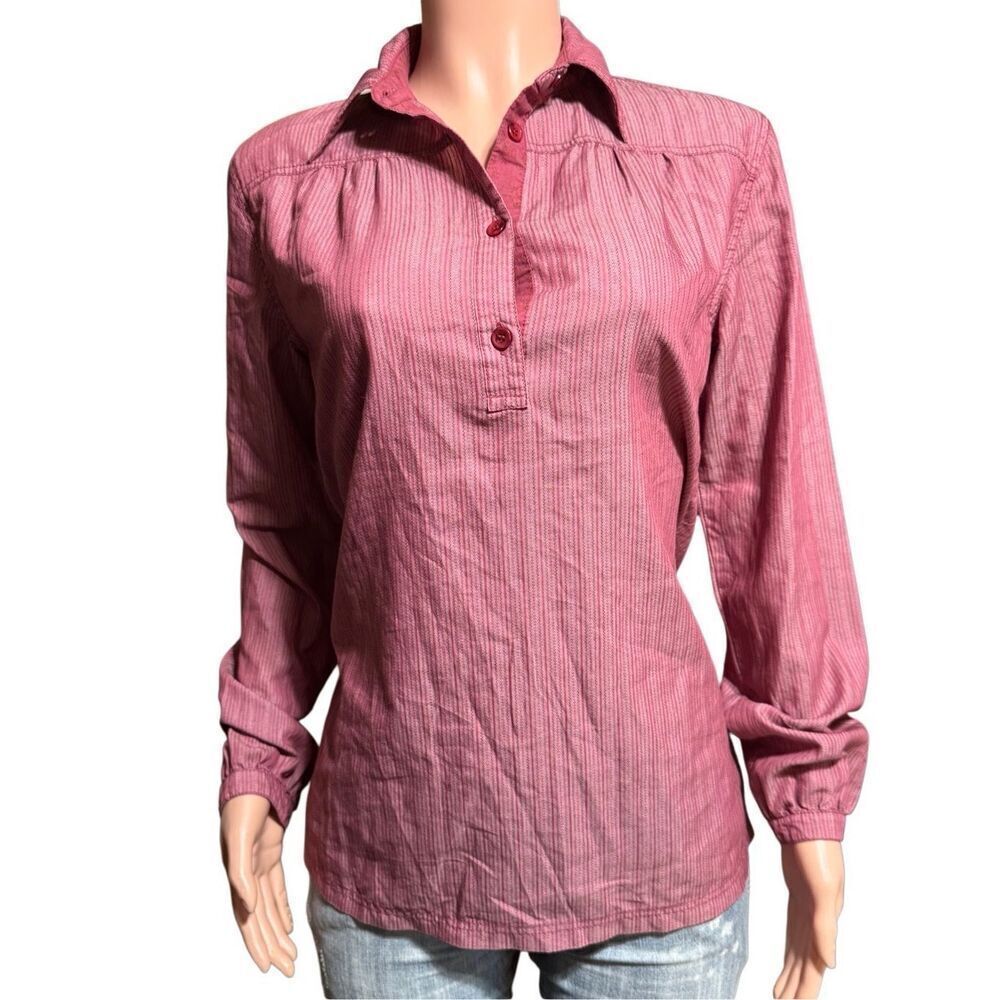 Pulp front yoke half button garnet henley top L